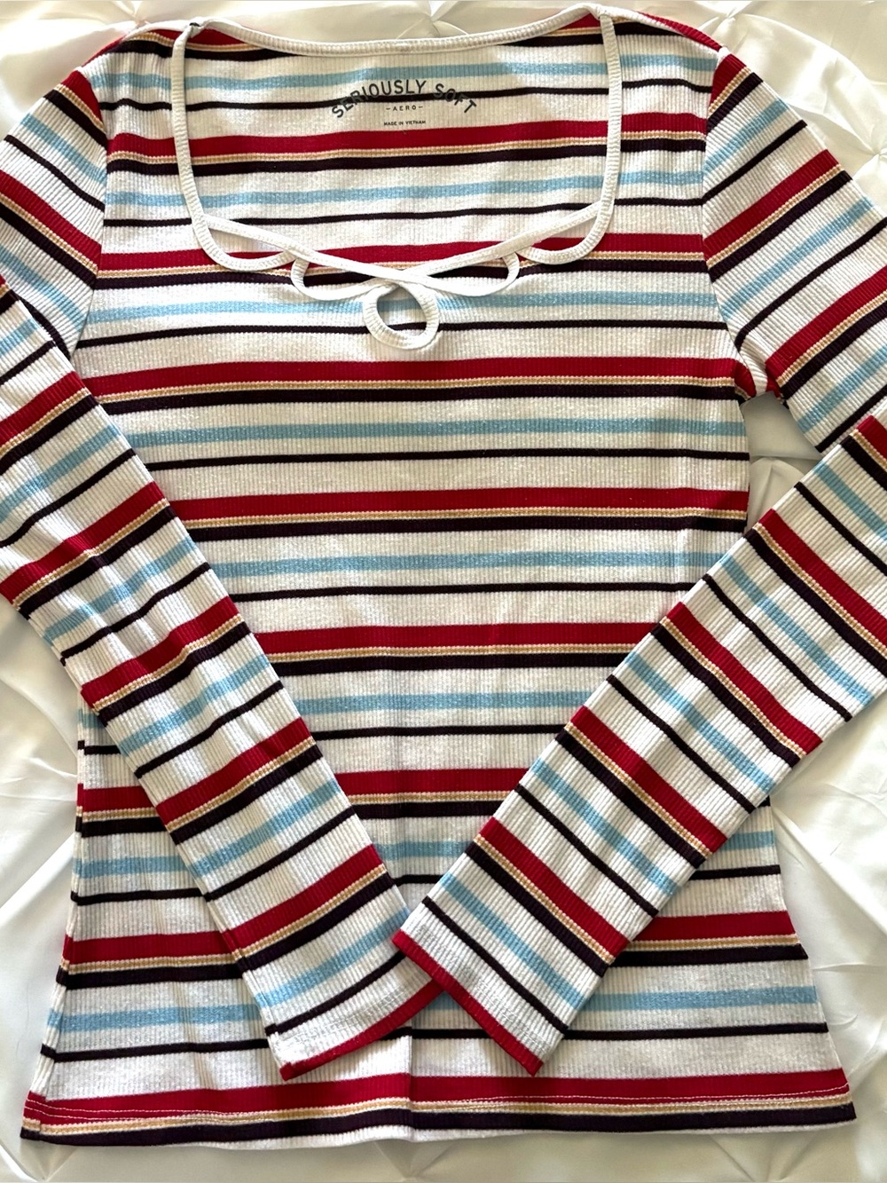 Aeropostale Seriously Soft Ribbed Striped Long Sleeve Top, Size Large